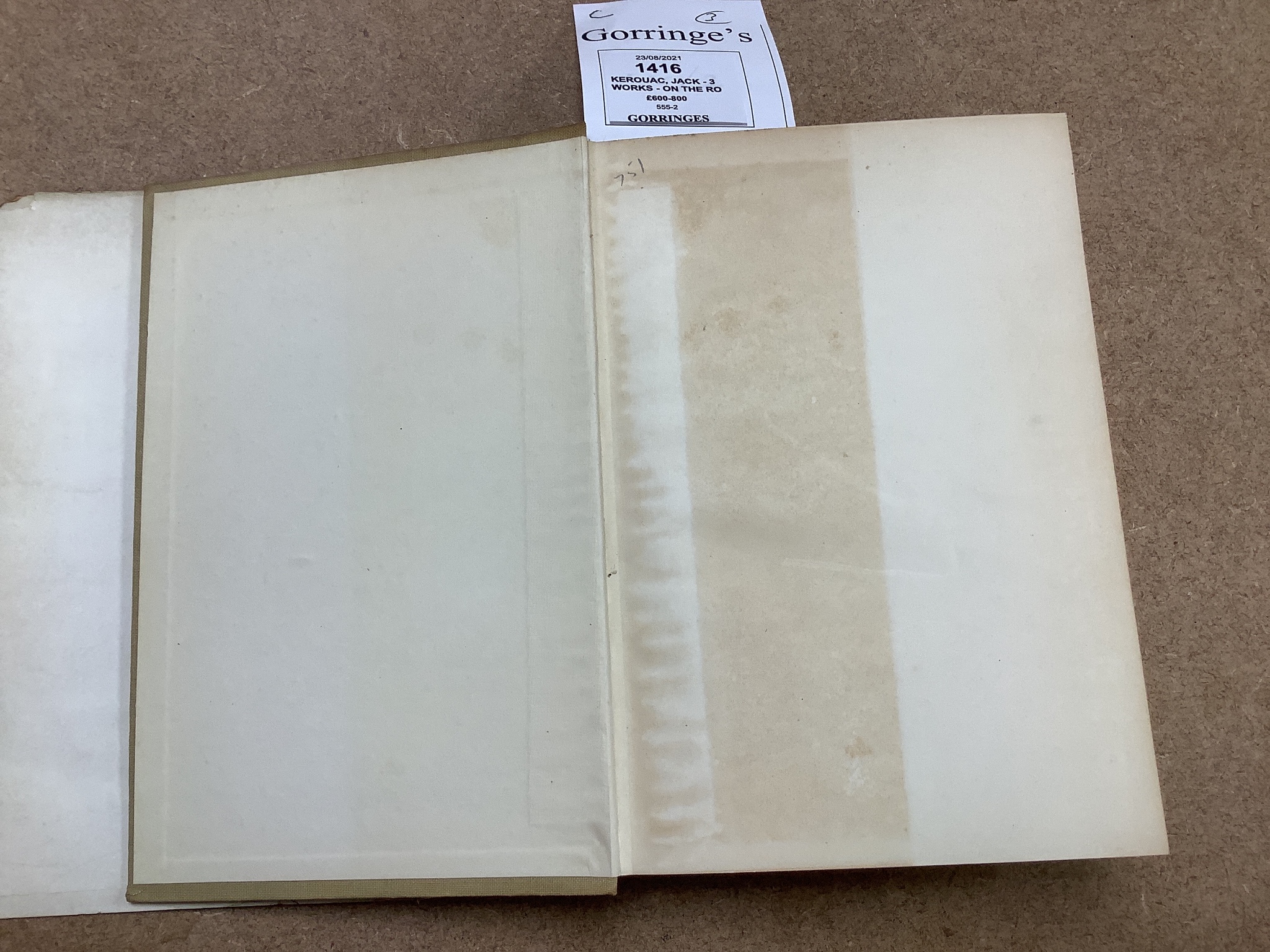 Kerouac, Jack - 3 works - On The Road, 1st English edition, original cloth with unclipped d/j, London, 1958; The Town and the City, 1st UK edition, original cloth with unclipped d/j , ragged and with loss to head of spin